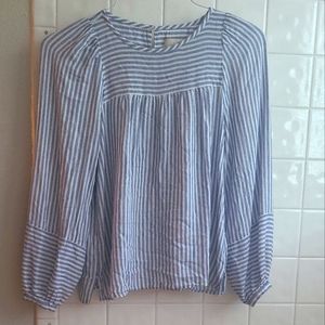 LOFT Striped Blouse, XS petite, sheer blue & white